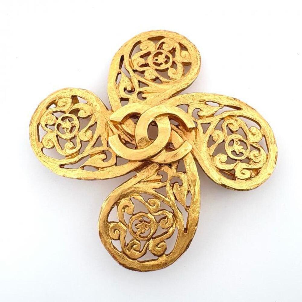 CHANEL Gold Logo Brooch